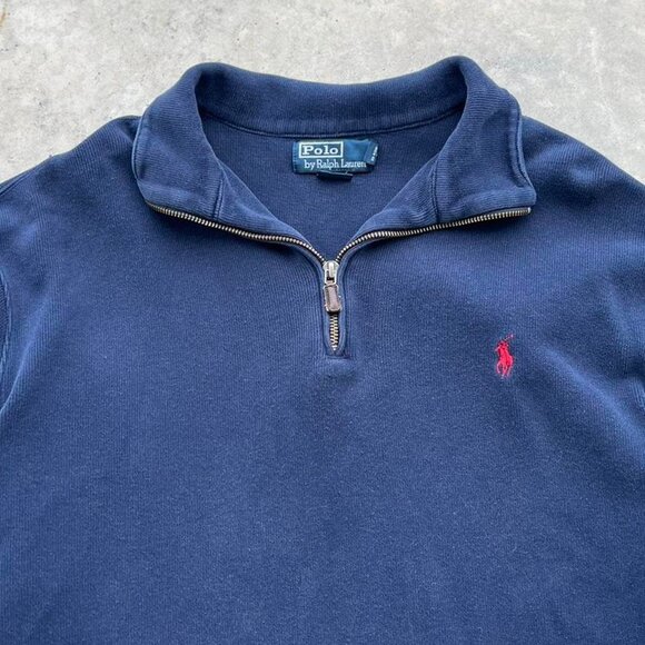 Polo Ralph Lauren Quarter Zip Jacket Navy Blue Long Sleeve Sweater Men's XL - Picture 2 of 7